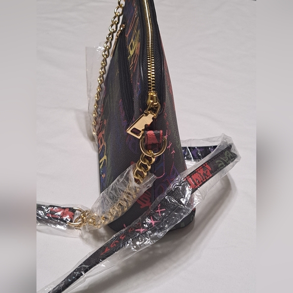 Black Graffiti Printed PU Leather Crossbody Bag with Chain Strap NWT - Picture 7 of 15